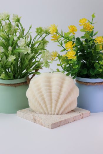 Handgemachte Muschel Kerze – Seashell Candle in Creme | Maritime Deko